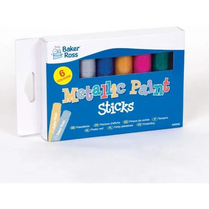 Baker Ross Lot de 6 Btons De Peinture Métallisés pour Posters pour Enfants - AW948-1