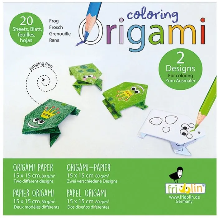 Kit Origami - Fridolin - Grenouille - 20 Feuilles - 15x15 cm - Pour Enfants à partir de 6 ans-0