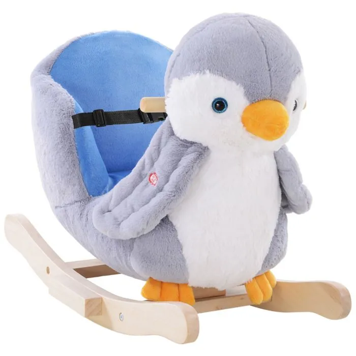 Pingouin à bascule cheval à bascule pour enfants HOMCOM jouet à bascule bébé +18 mois musique, poignées et ceinture de sécurité-0