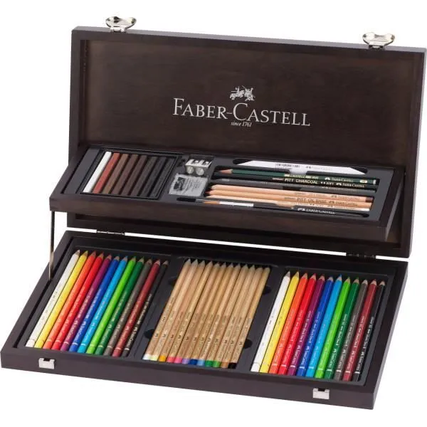 Coffret de crayons couleurs - Faber-Castell - Bois teinté wengé - 12 Polychromos - Aquarellables - Pitt Pastel-0