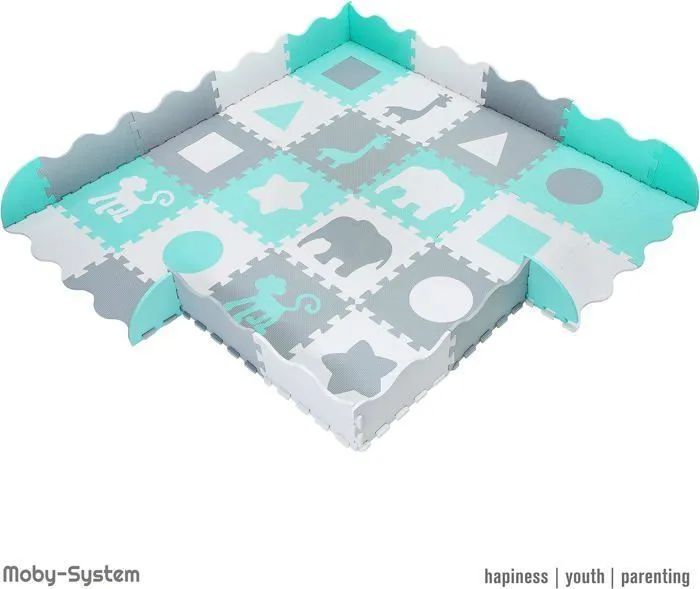 Moby-System Tapis d'Eveil Bébé 150 x150 x1 CM- Tapis de Puzzle en Mousse EVA - Tapis de Jeu avec Rebords sans Odeur- Vert-5