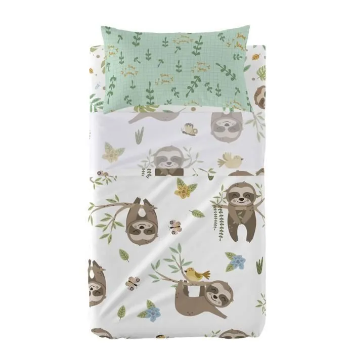 Parure de draps - Moshi Moshi - Happy Sloth - 120x180 cm - 100% coton - Lavable en machine-1