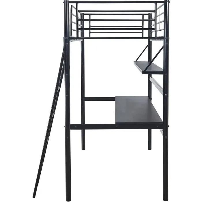 Lit mezzanine avec bureau "Alona" - 90 x 190 cm - Noir-3