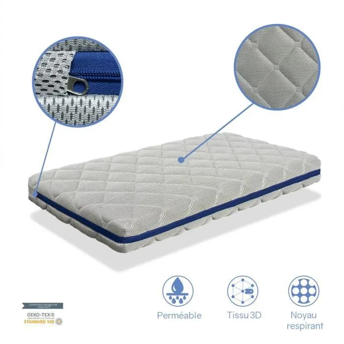 Matelas pour lit bébé 60x120 AQUA BREATHAIR - 11 CM - Noyau 100% Lavable, respirant, écologique et recyclabl-1