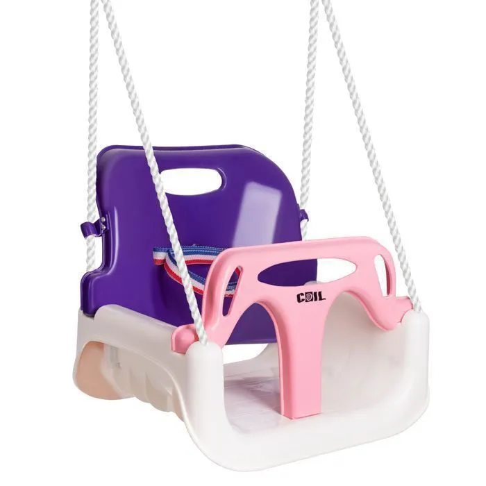 COIL Balançoire de jardin pour enfants, balançoire pour enfants, solide, 3 en 1 + ceintures, jusqu'à 60 kg, blanc-rose-3