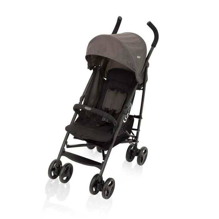 Poussette canne - GRACO - Travelite Black Grey - 8 roues - Pare-soleil rétractable - Harnais 5 points-1