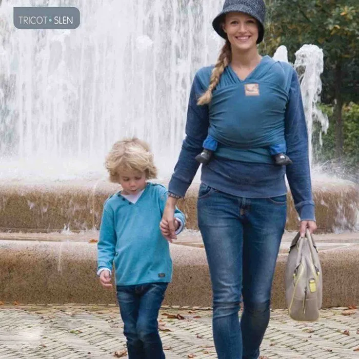 Echarpe de portage en coton biologique - Tricot Slen - Gris clair-3