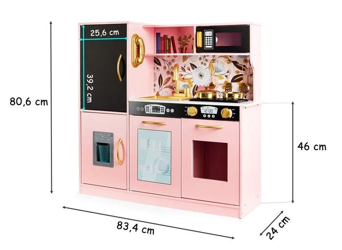 Cuisine en Bois MEMO Pink pour Enfants : Lumières et Sons Réalistes, Accessoires Dorés ! Amusement et éducation!-1