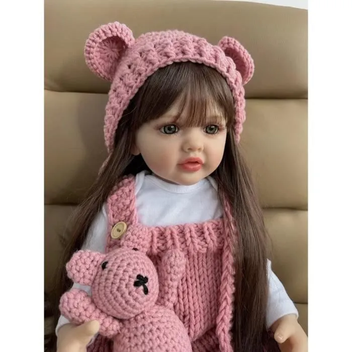 Poupée bébé Reborn en Silicone de 55 cm, ,cadeaux d'anniversaire pour enfants -poupée reborn fille cheveux longs -A2-1
