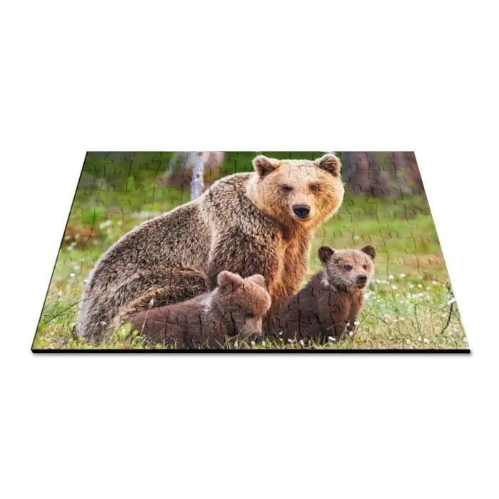 Puzzle Classique 100 pièces Famille d'Ours Ourson Maman Ours Photo Animaux Sauvages-2