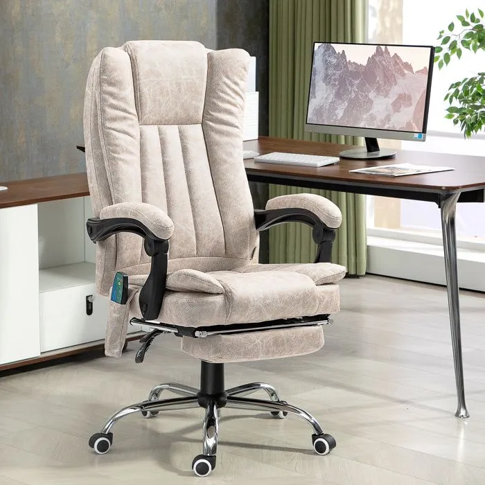 Fauteuil de bureau massant et chauffant - Vinsetto - hauteur réglable, dossier inclinable, repose-pied et télécommande - crème-1