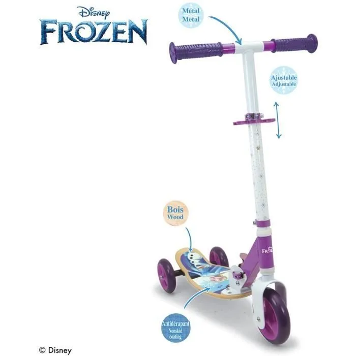 SMOBY - Reine des Neiges - Patinette 3 roues silencieuses - Guidon réglable - Trottinette enfant en bois et métal-1