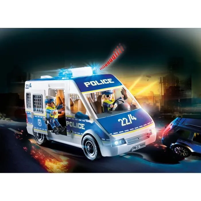 PLAYMOBIL - Fourgon de police avec effets lumineux et sonores - Playmobil City Action - 52 pièces-1