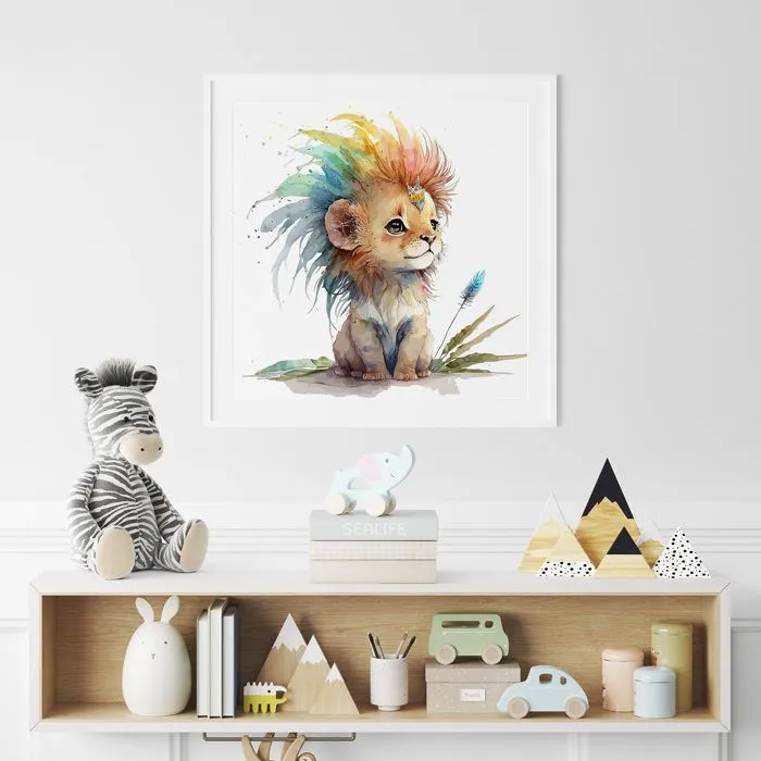 Poster / Affiche carrée Enfants - Lionceau coloré 3617689723075 - 80x80 cm-0