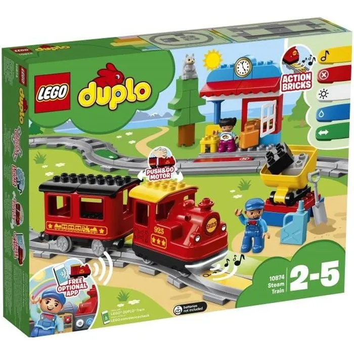 Bebeboutik LEGO 10874 DUPLO Town Le Train A Vapeur Jouet A Pile Avec Sons Lumieres et telecommande Jeu De Train Pour Enfants 2 5 ans