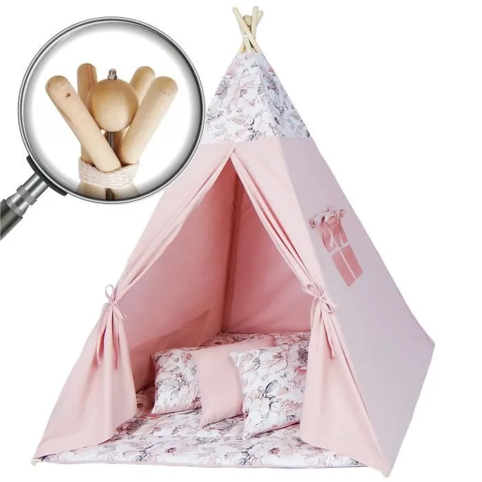 Tente Tipi Enfant avec Tapis - AMAZINGGIRL - Modèle 4 - Rose - Coton - 109x130x140cm-1