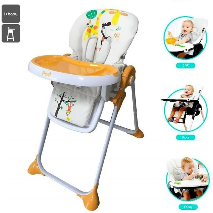 STAR IBABY Chaise Haute Pod Multipositions Inclinables Orange Motif Girafe-0