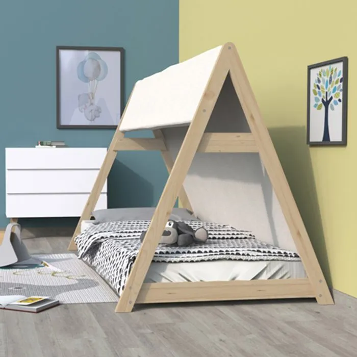 Lit cabane Tipi 70x140 cm avec sommier et toile - Naturel-2