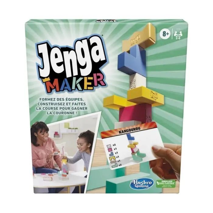 Jenga Maker, tour d'empilage avec blocs en bois massif véritable, jeu pour enfants, à partir de 8 ans, pour 2 à 6 joueurs-0