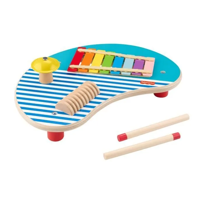 Fisher-Price-Table musicale en bois avec instruments de percussion HXT91-0