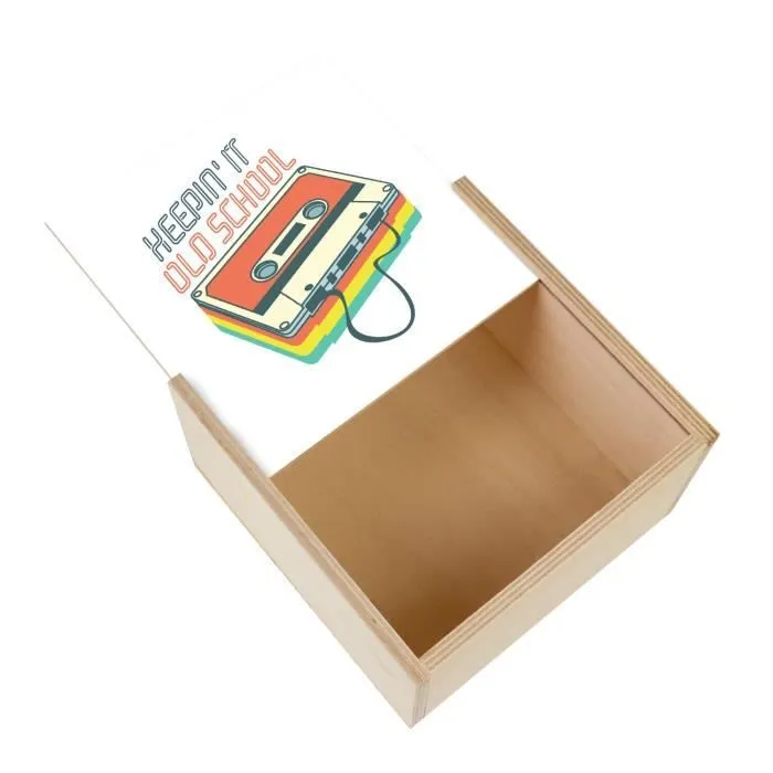 Boite Coffret en Bois - Keepin It Old School - Cassette Audio Musique Vintage 80's (11 x 11 x 3,5 cm)-0