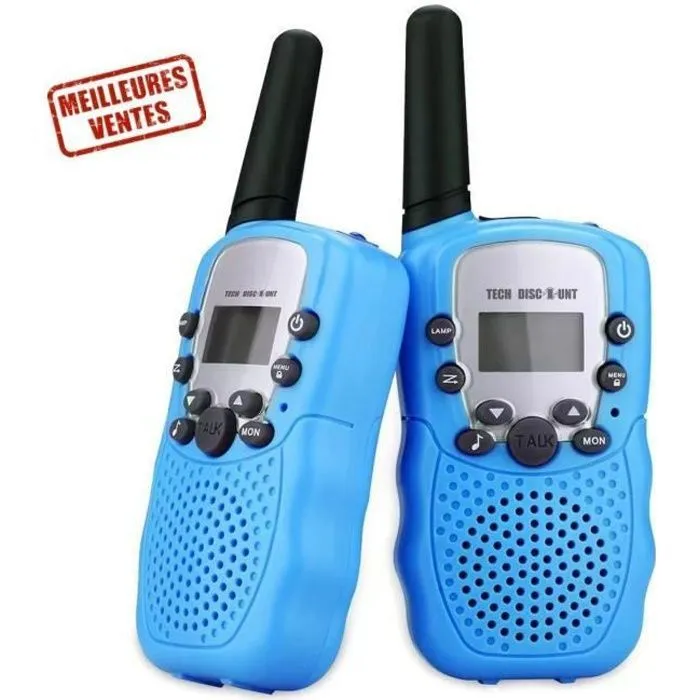 2 pack Rechargeables, Enfants Talkie Walkie Rechargeable 3 km de Long Distance Interphone Cadeau De Noël Enfants (Bleu)-0