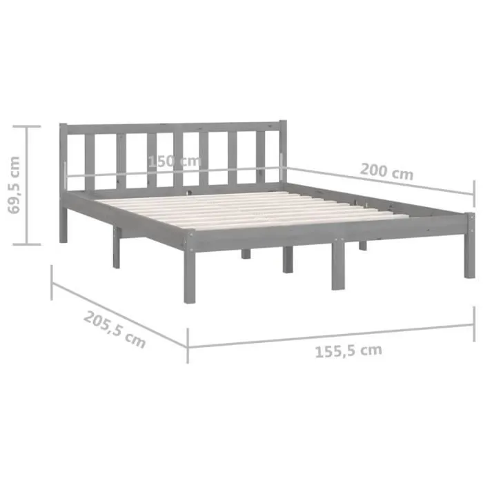 vidaXL Cadre de lit Gris Bois de pin massif 150x200 cm Très grand 810089-3