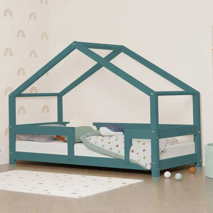 Lit cabane enfant LUCKY 90 x 160 vert pétrole-1