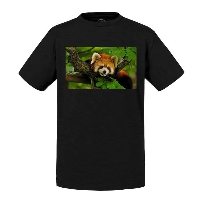 T-shirt Enfant Noir Panda Roux Trop Mignon Asie Chine Animal Sauvage-0