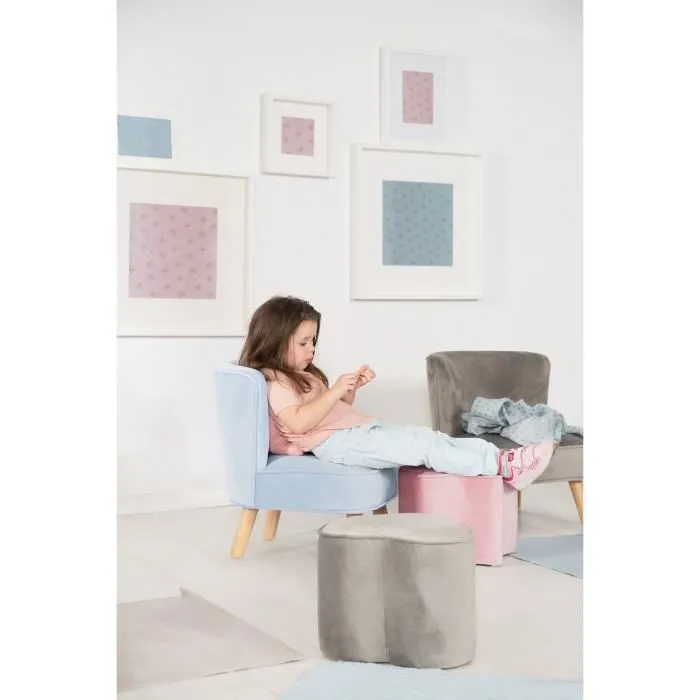 ROBA Fauteuil Enfant en Velours Lil Sofa - Style Scandinave - Pieds en Bois Massif - Bleu Clair-3