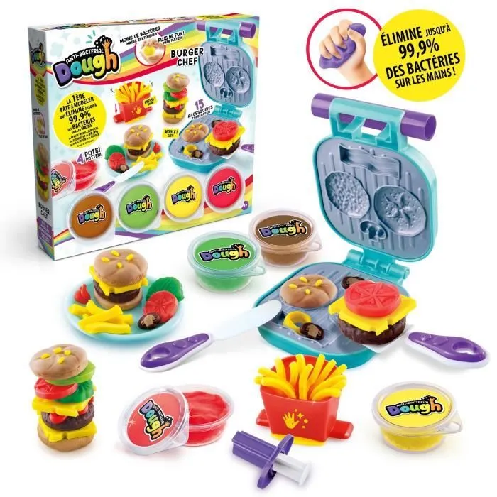 Canal Toys - Kit Burger Pâte à modeler antibactérienne - Élimine jusqu'à 99,9% des bactéries sur les mains - dès 2 ans - SND006-0
