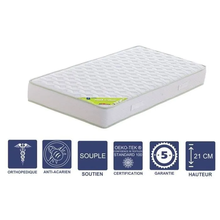 Matelas 90x190 x 21 cm + Oreiller Visco - Souple - Aertech+ 35 Kg-m3 HR Dernière Génération - Très Respirant-0