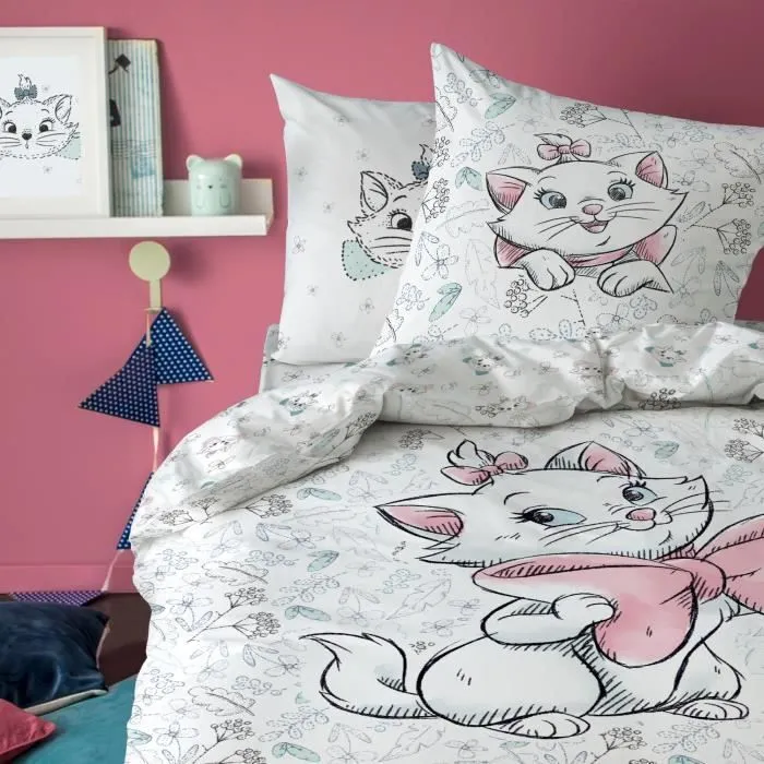 Housse de couette et taie d'oreiller Les Aristochats Floralie - Disney - 140x200 cm - 100% coton-1