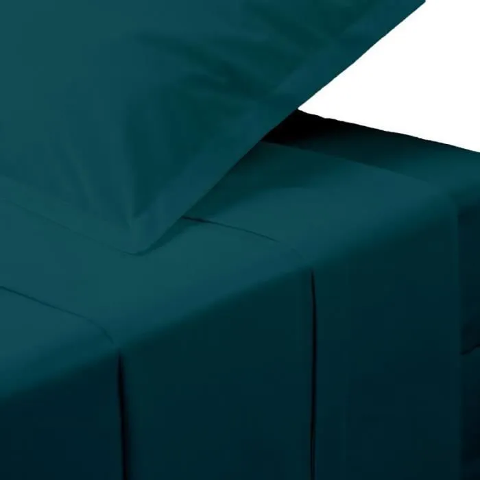 Drap Plat 2 Personnes "Percale" 240x290cm Bleu Egéen-0
