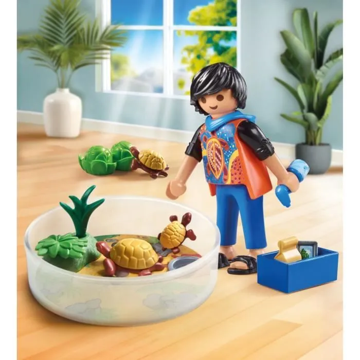 PLAYMOBIL 71748 Garçon avec famille de tortues dans un terrarium, My Life, 20 pièces, Dès 4 ans-1