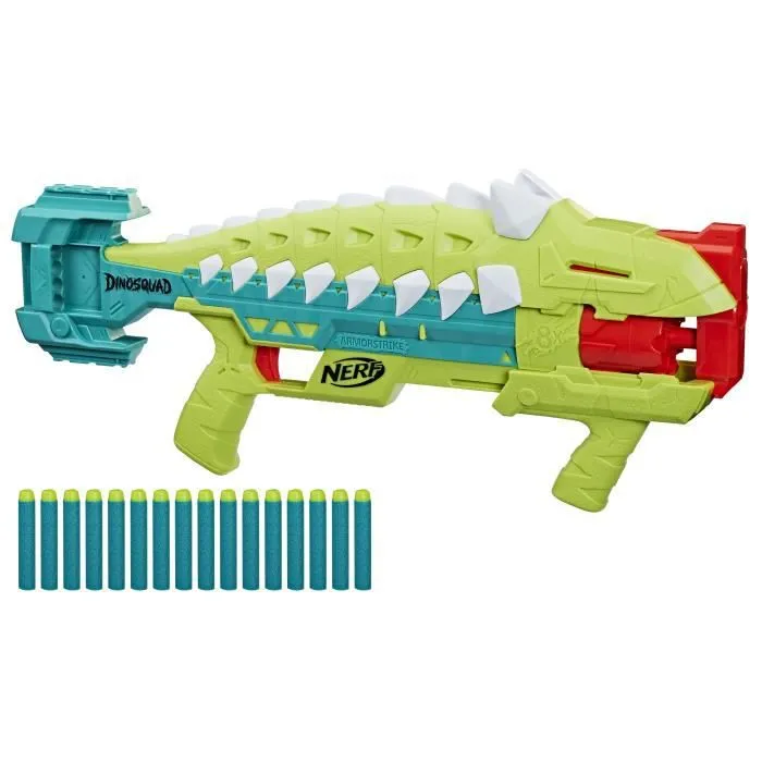 Nerf DinoSquad Armorstrike blaster à fléchettes, barillet rotatif 8 fléchettes, 16 fléchettes Nerf Elite, design d'ankylosaure-1