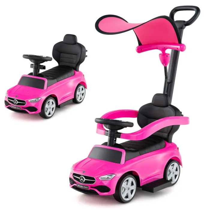 COSTWAY Mercedes Benz 3 en 1 Porteur Enfants avec Canopy Réglable, Barre de Direction, Klaxon, pour 18- 36 Mois, Charge 25kg, Rose-0