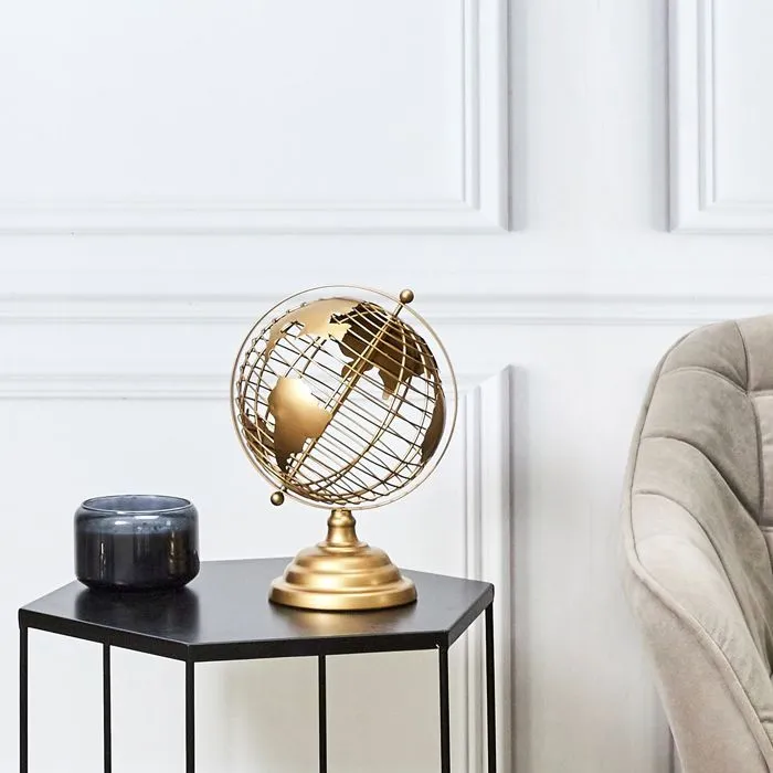 Toilinux - Globe terrestre décoratif en métal - Doré-1