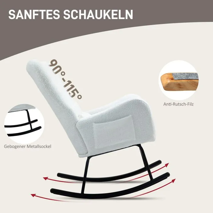 Fauteuil à bascule , avec rangement de poche ,Style Scandinave ,Salon,Chambre, Blanc-2
