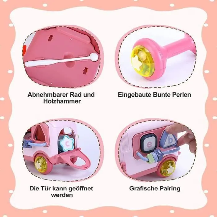 Jouet Musical Bébé,jouet de Bus avec xylophone, Cadeau éducatifs Interactifs pour Petite Enfance,Jouets d'activité Bébé Rampant-Rose-2