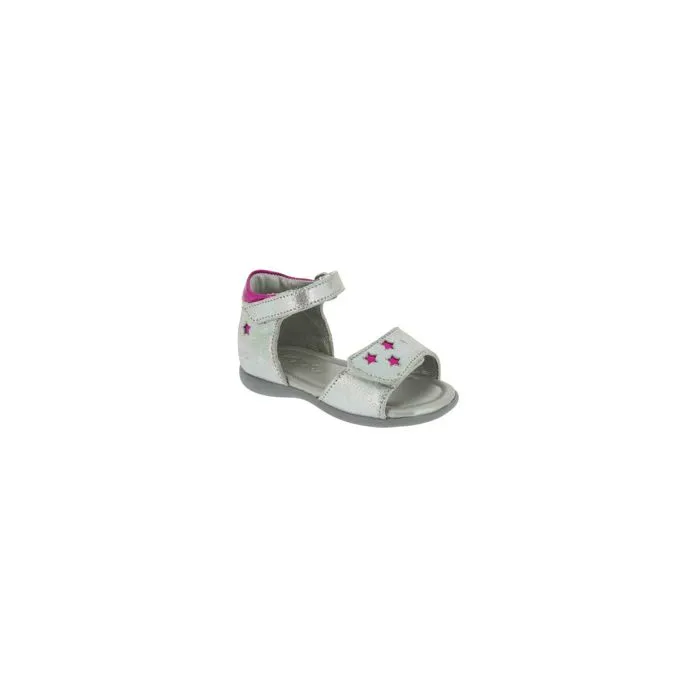 Sandales fille - MOD8 - Garance - Cuir et tissu argenté - Étoiles fuchsia - Scratch-3