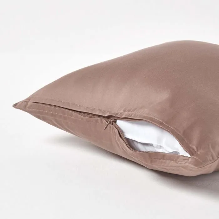 Taie d'oreiller - Homescapes - Marron - 100% coton bio - 400 fils - 40 x 40 cm-2