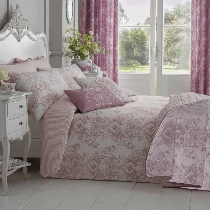 Parure de lit - Rose - Toile de Jouy - 135 x 200 cm - Coton - Douceur et résistance-0