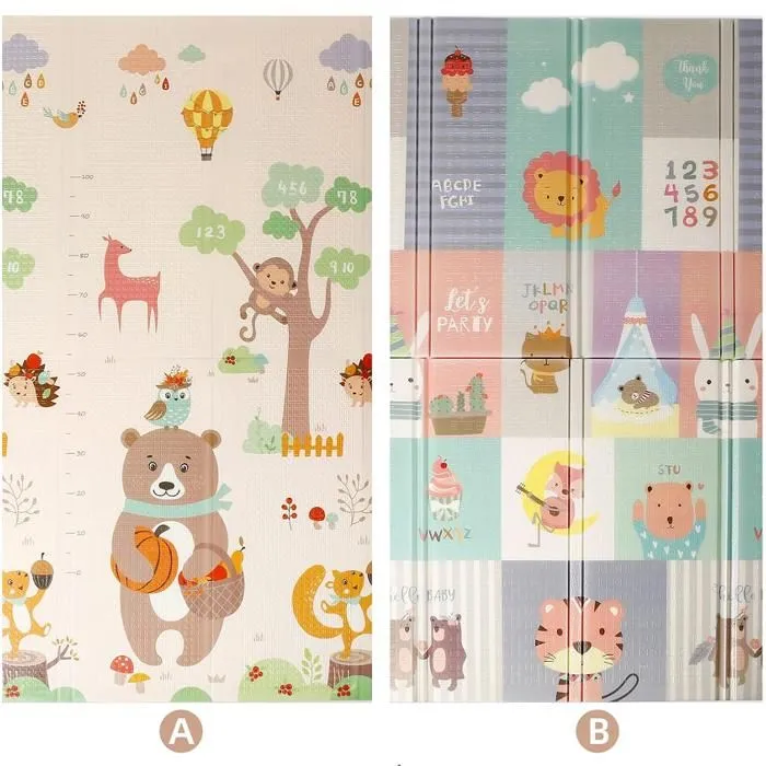 Tapis de jeu bébé, imperméable pour bébé,imperméable pliable à 2 faces177×196×1.5cm , en mousse-0