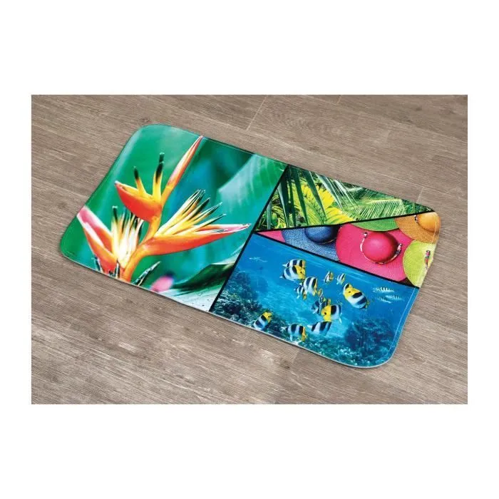 TENDANCE - Tapis de salle de bain en Microfibre 45 x 75 cm déco Island Spirit Multicolore-1