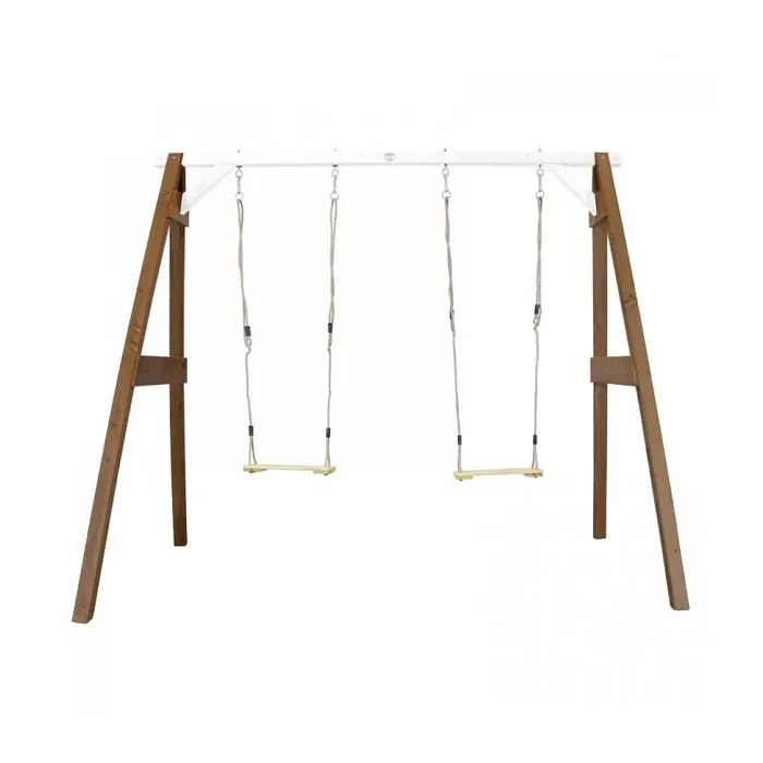 AXI Portique en Bois FSC Marron / Blanc avec 2 Balançoires Enfant | Balançoire pour l’extérieur / le jardin 2 agrès-0
