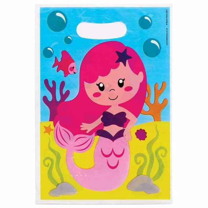 Pochette cadeau Baker ross - FC988 - Sac Anniversaire Enfant motif Sirene - Lot de 10, Decoration Anniversaire Enfant ()-2