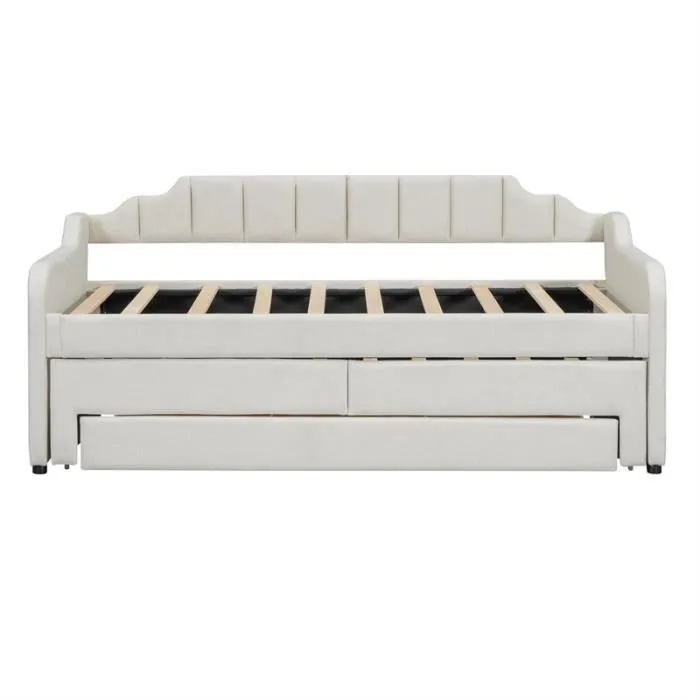 Lit gigogne - Non spécifié - 90x200/90x190cm - Beige - Avec tiroirs - 4 places-2