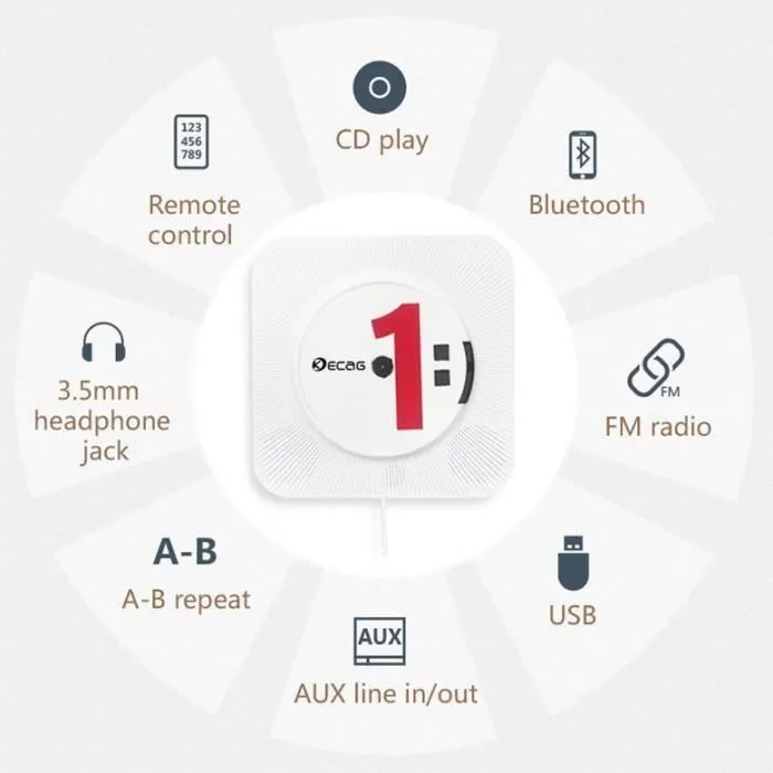 Lecteur CD Portable - Non spécifié - Version Améliorée - Bluetooth - Haut-Parleur HiFi - USB-2
