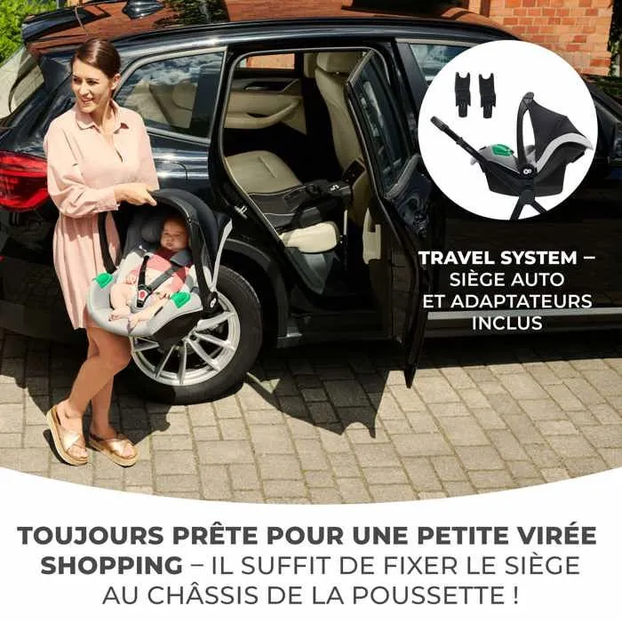 Poussette 4 en 1 Combinée - KINDERKRAFT NEWLY - avec Siège auto e base I-size - Système de voyage - Légère 7,5 kg - Plie - Gris-5